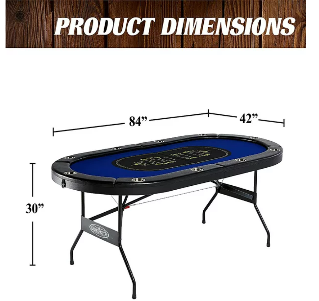 Barrington 10 Player Blue Poker Table, No Assembly Required