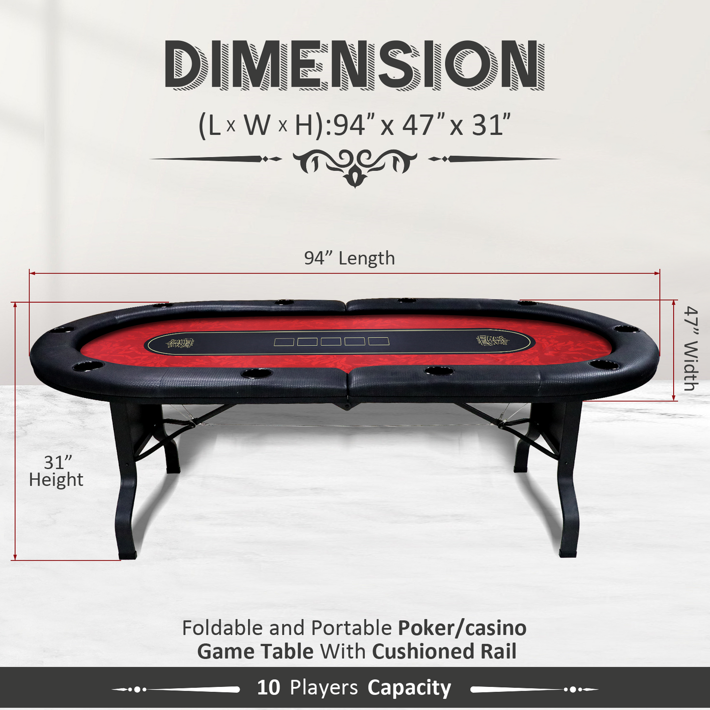 Gutshot 10 Player Foldable Poker Table