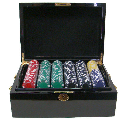 500 Striped Dice Poker Chips with Mahogany Case