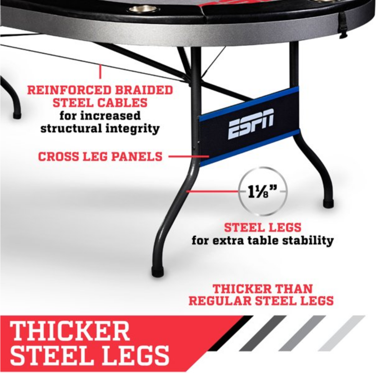 ESPN 10 Player Premium Foldable Poker Table, In-Laid LED Lights, Gray