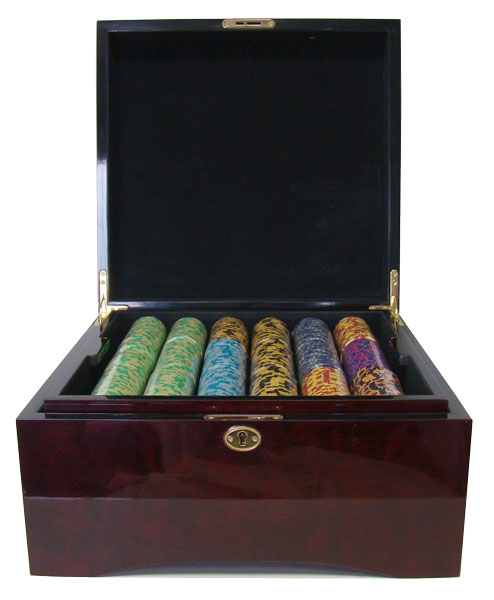 750 Monte Carlo Poker Chips with Mahogany Case
