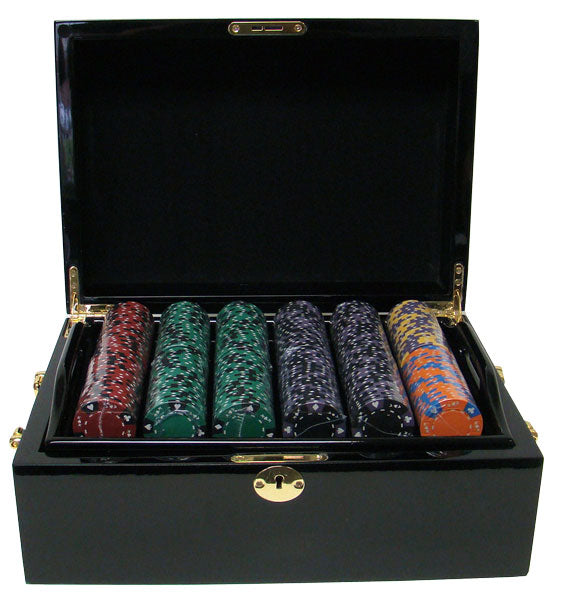 500 Ace King Suited Poker Chips with Mahogany Case
