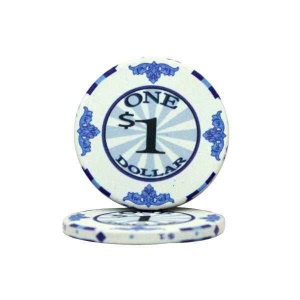 White Scroll Poker Chips - $1
