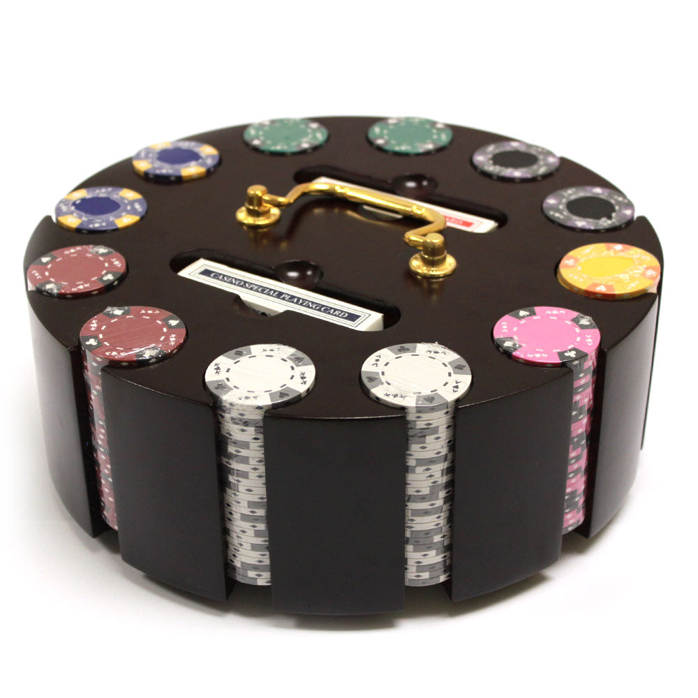 300 Ace King Suited Poker Chips with Wooden Carousel