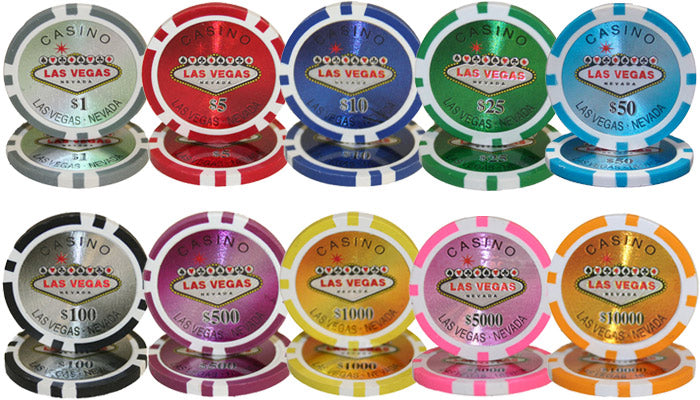 1000 Las Vegas Poker Chips with Rolling Aluminum Case