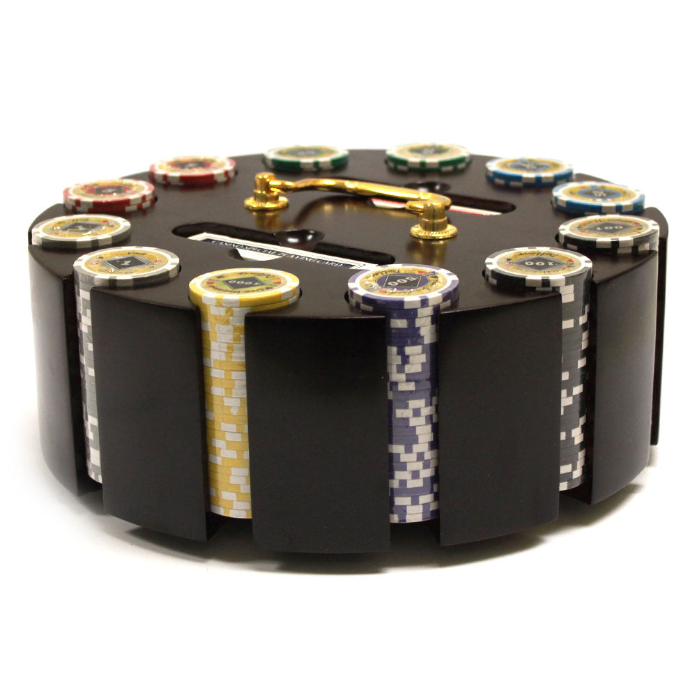 300 Black Diamond Poker Chips with Wooden Carousel