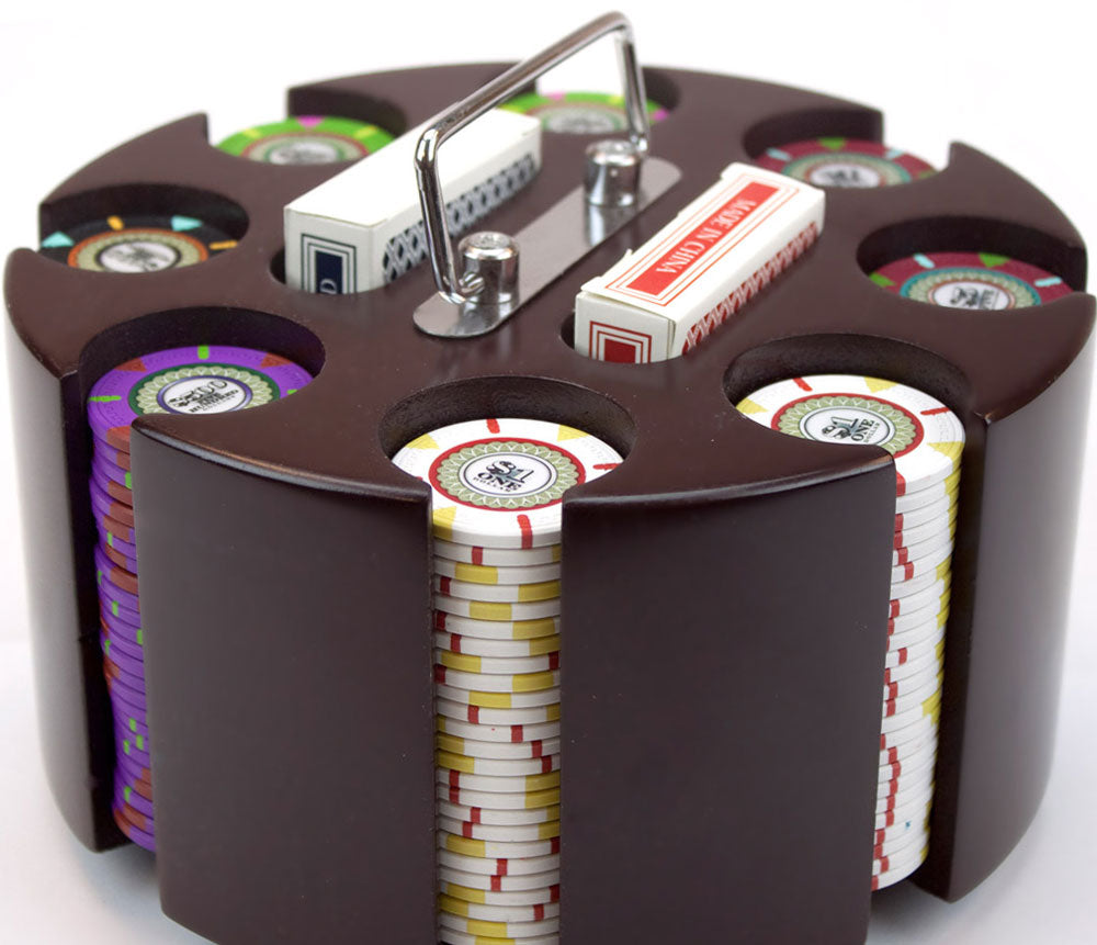 200 Mint Poker Chips with Wooden Carousel