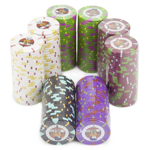 200 Rock & Roll Poker Chips with Wooden Carousel