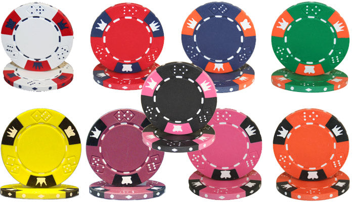 200 Crown and Dice Poker Chips with Wooden Carousel