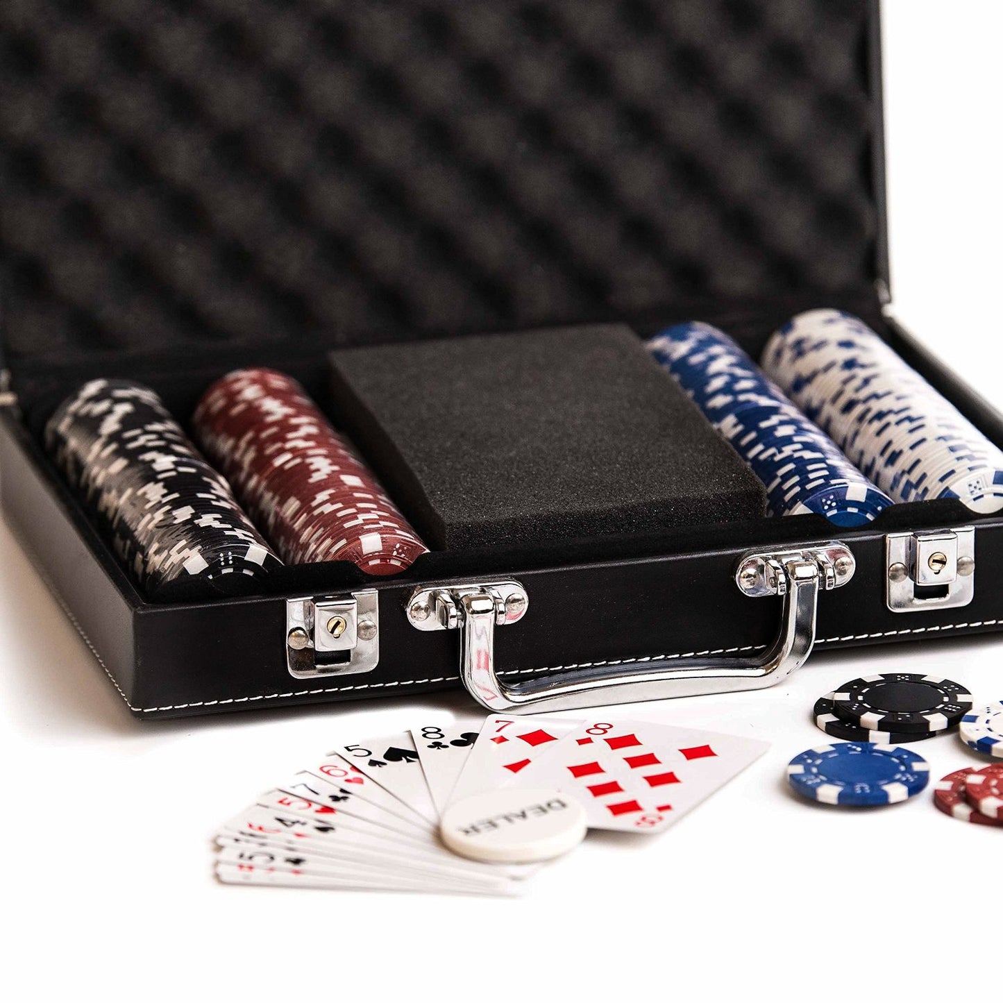 200 Striped Dice Poker Chips with Leatherette Case