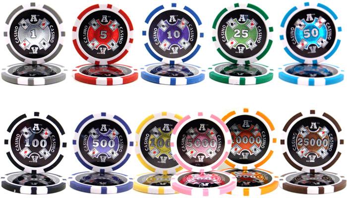 1000 Ace Casino Poker Chips with Rolling Aluminum Case