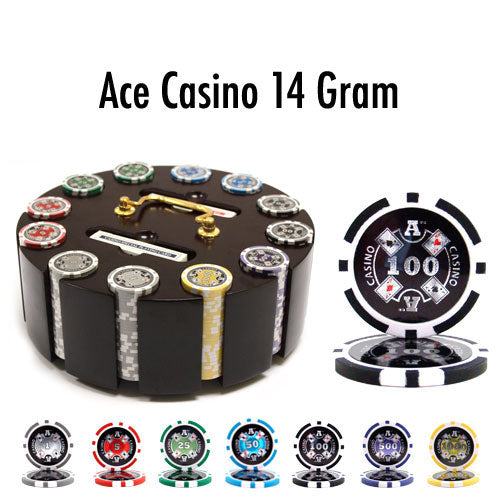 300 Ace Casino Poker Chips with Wooden Carousel