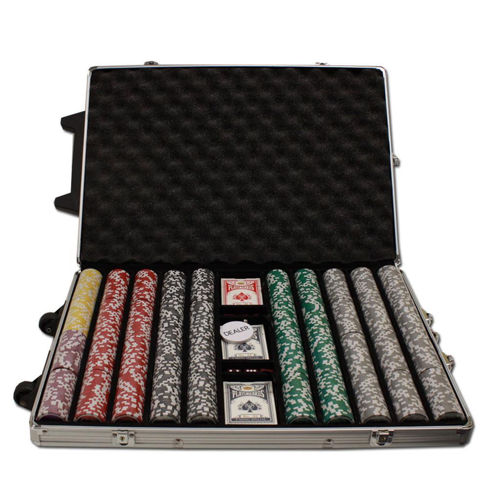 1000 Ace King Suited Poker Chips with Rolling Aluminum Case