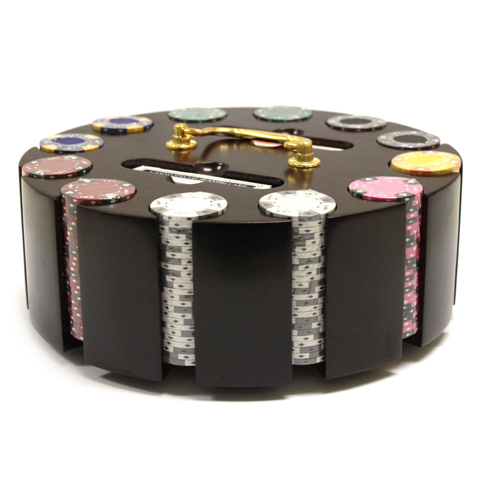 300 Ace King Suited Poker Chips with Wooden Carousel