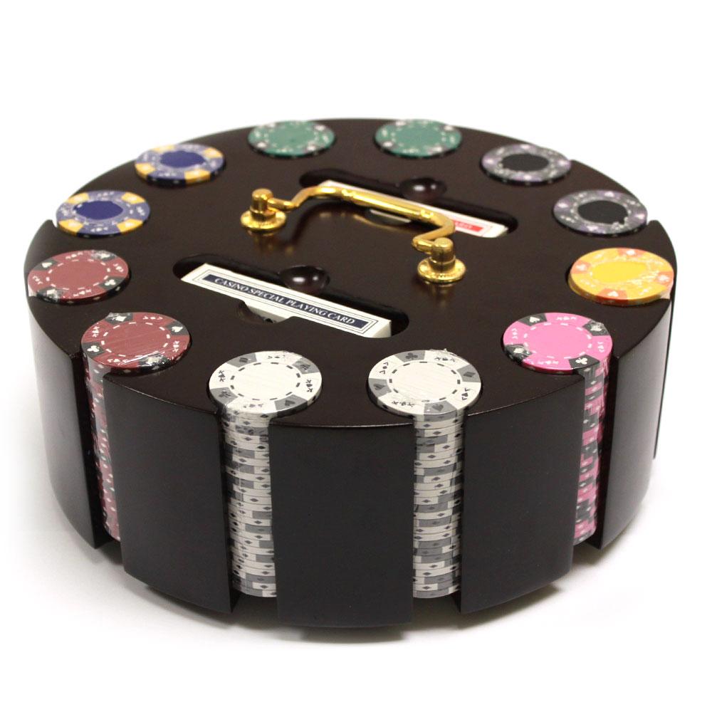 300 Ace King Suited Poker Chips with Wooden Carousel