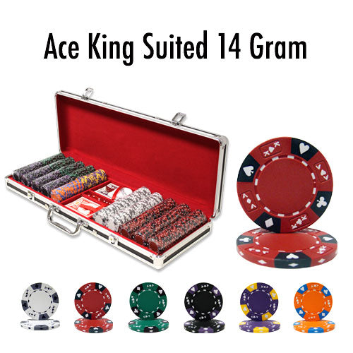 500 Ace King Suited Poker Chips with Black Aluminum Case