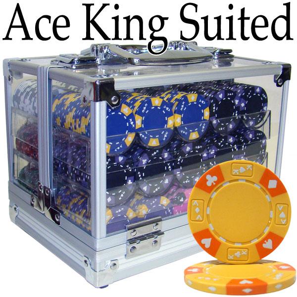 600 Ace King Suited Poker Chips with Acrylic Carrier