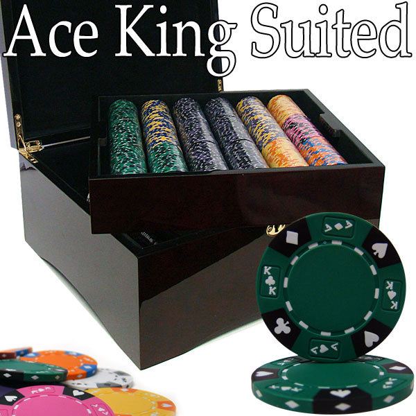 750 Ace King Suited Poker Chips with Mahogany Case