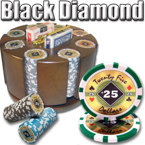 200 Black Diamond Poker Chips with Wooden Carousel