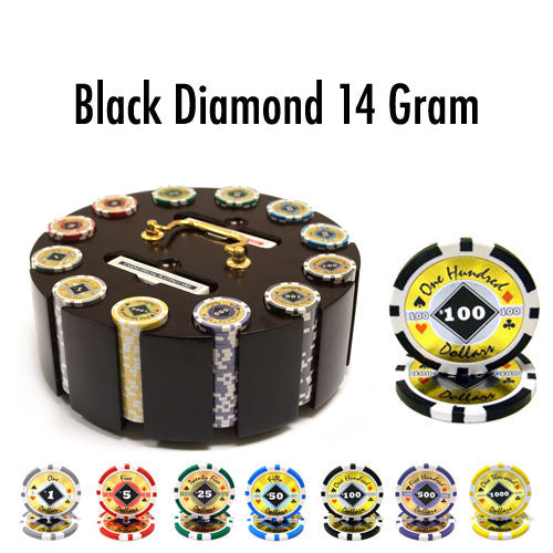 300 Black Diamond Poker Chips with Wooden Carousel