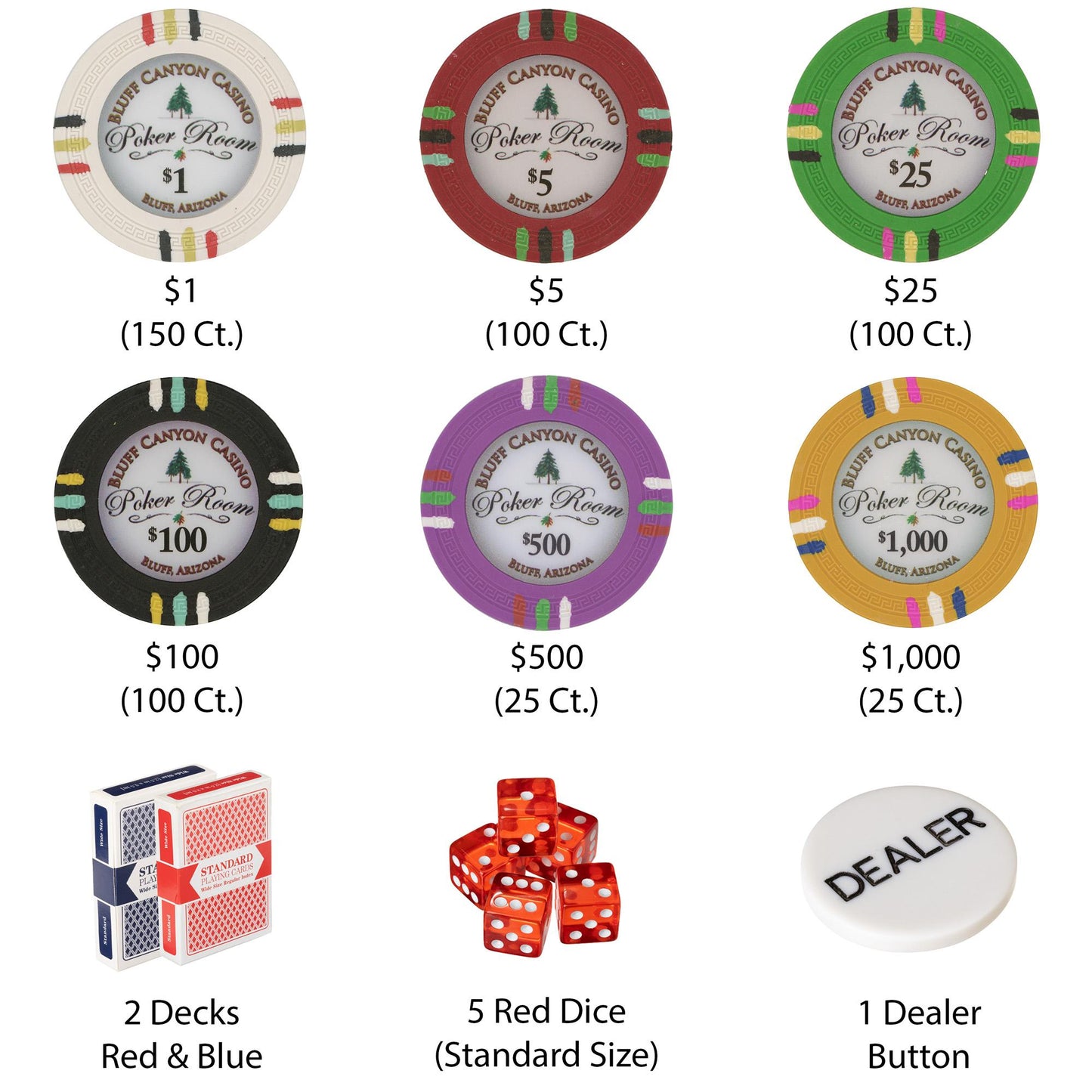 500 Bluff Canyon Poker Chips with Black Aluminum Case
