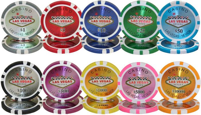 1000 Las Vegas Poker Chips with Rolling Aluminum Case