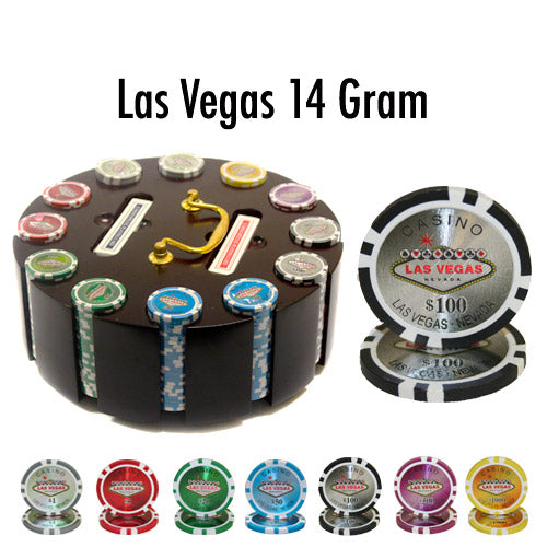 300 Las Vegas Poker Chips with Wooden Carousel