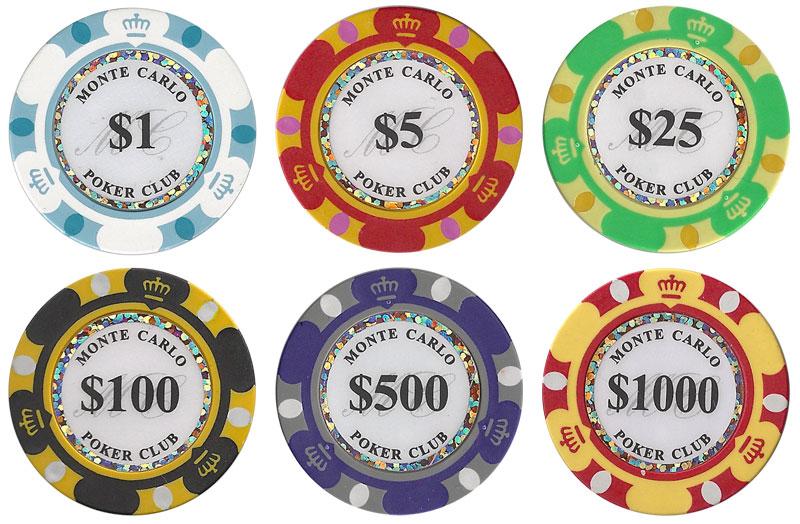 1000 Monte Carlo Poker Chips with Acrylic Carrier