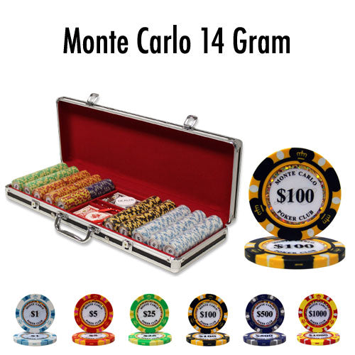 500 Monte Carlo Poker Chips with Black Aluminum Case