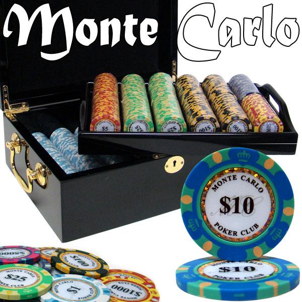 500 Monte Carlo Poker Chips with Mahogany Case