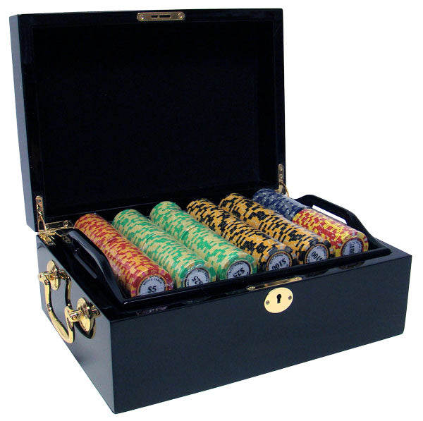 500 Monte Carlo Poker Chips with Mahogany Case