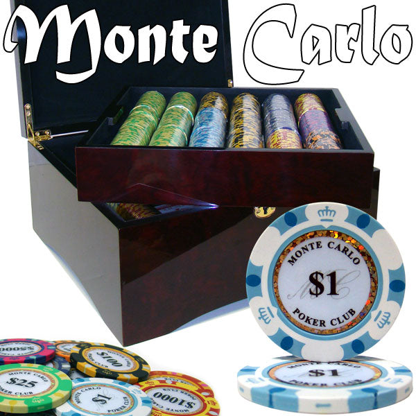 750 Monte Carlo Poker Chips with Mahogany Case