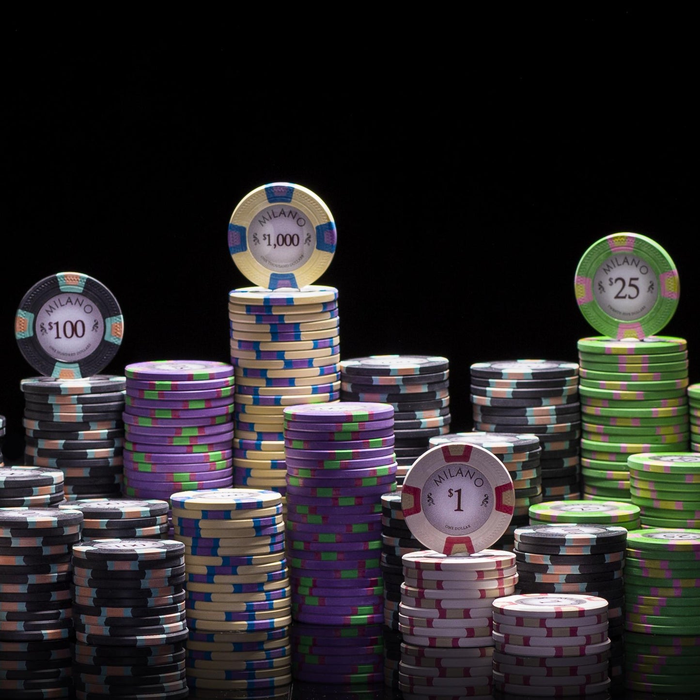 300 Milano Poker Chips with Wooden Carousel