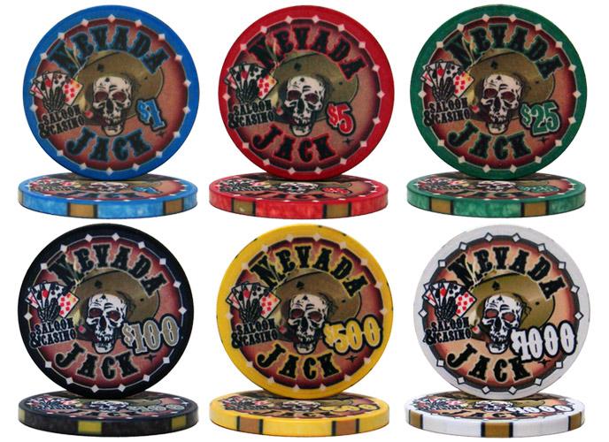 1000 Nevada Jack Poker Chips with Rolling Aluminum Case