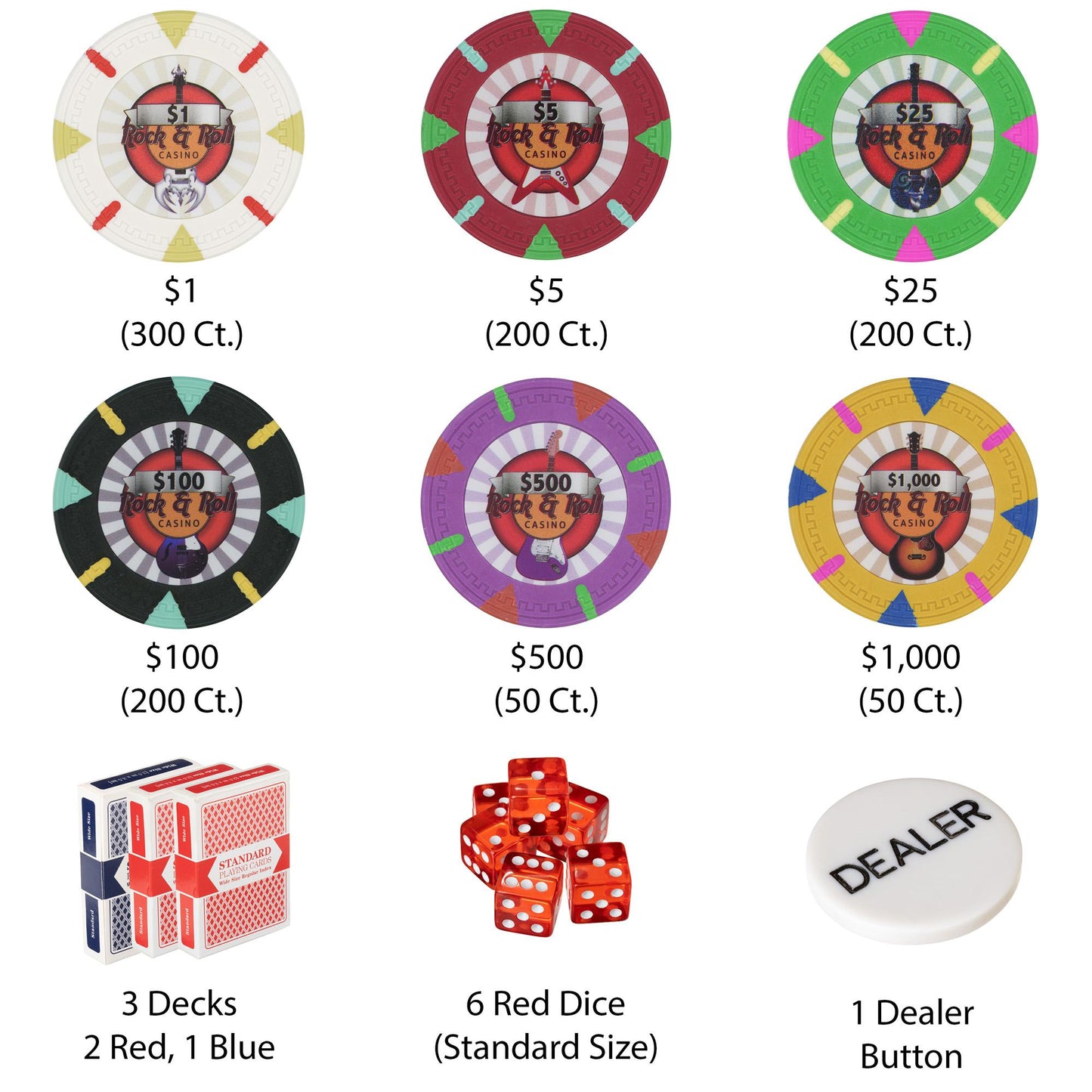 1000 Rock & Roll Poker Chips with Aluminum Case