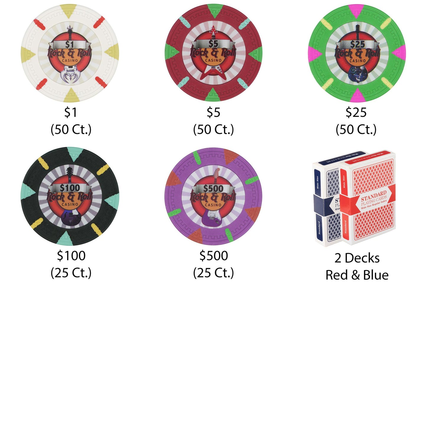 200 Rock & Roll Poker Chips with Wooden Carousel