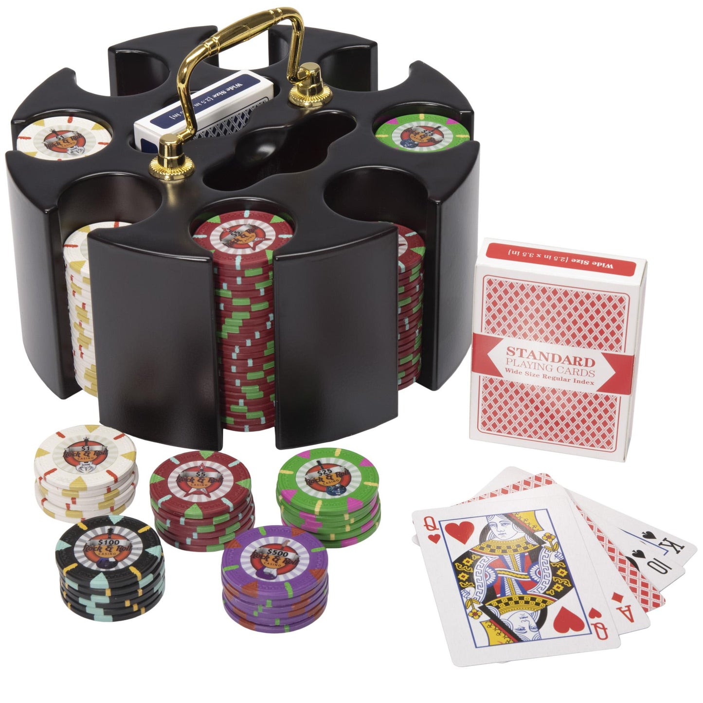 200 Rock & Roll Poker Chips with Wooden Carousel
