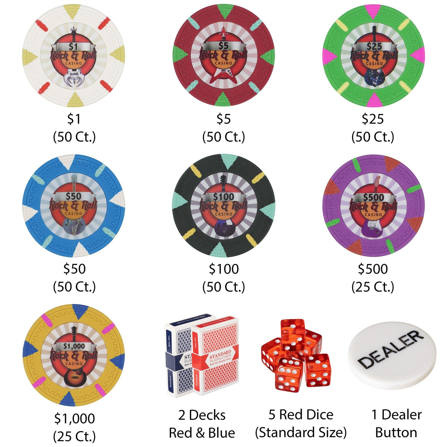 300 Rock & Roll Poker Chips with Aluminum Case