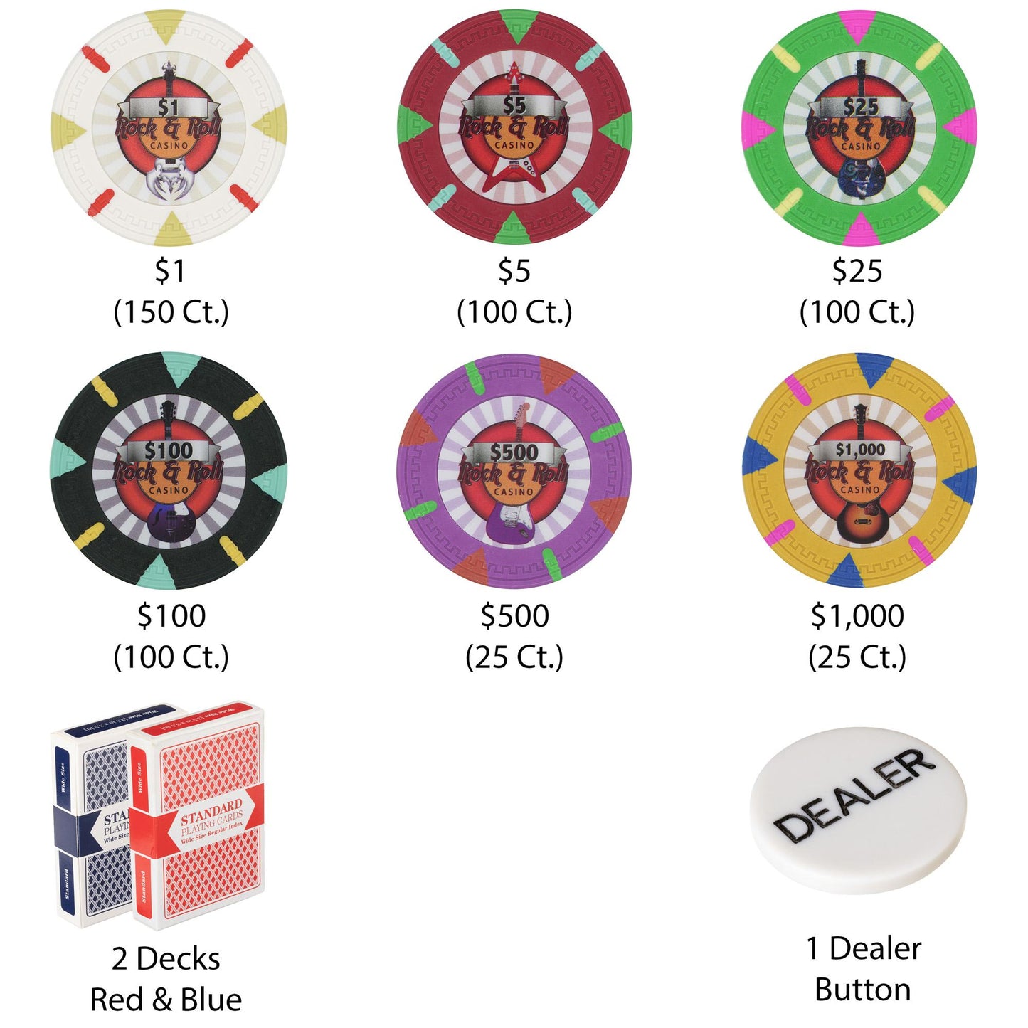 500 Rock & Roll Poker Chips with Mahogany Case