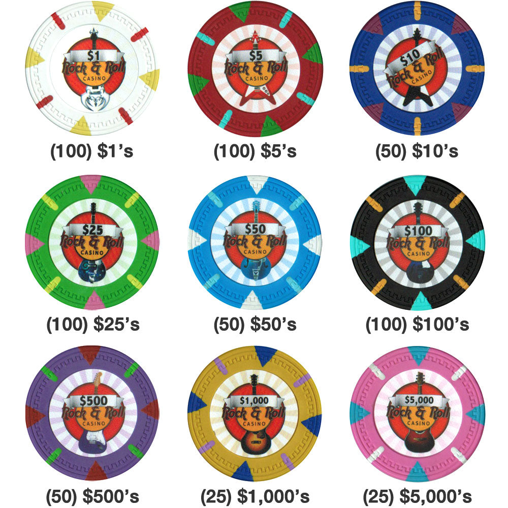 600 Rock & Roll Poker Chips with Acrylic Carrier
