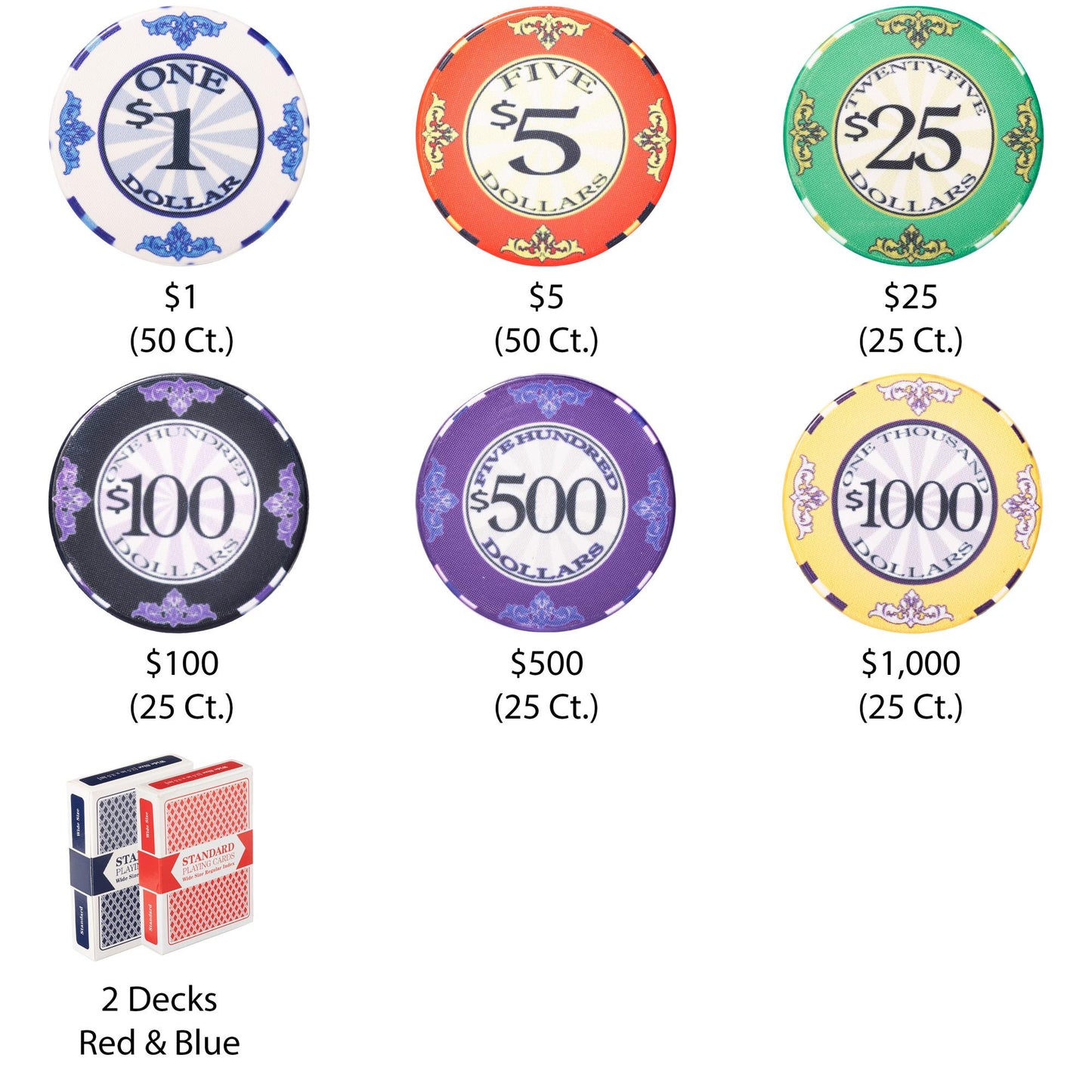 200 Scroll Poker Chips with Wooden Carousel