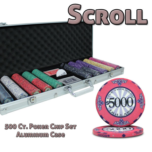 500 Scroll Poker Chips with Aluminum Case