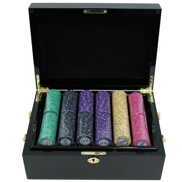 500 Scroll Poker Chips with Mahogany Case
