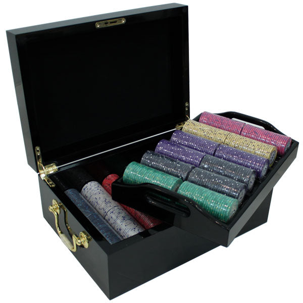 500 Scroll Poker Chips with Mahogany Case