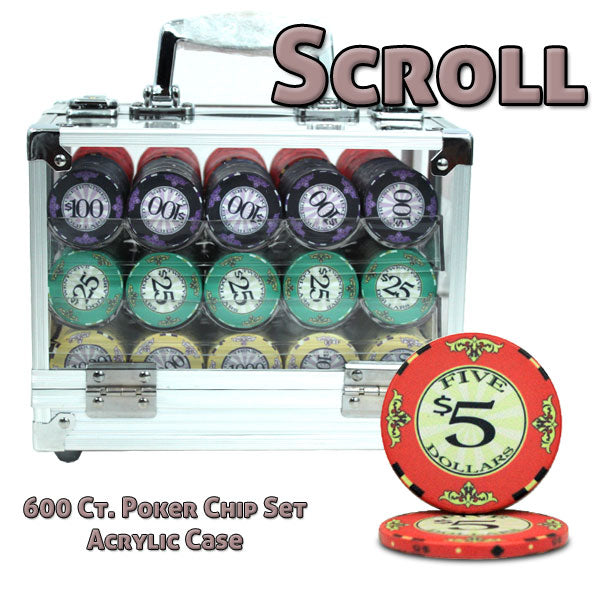 600 Scroll Poker Chips with Acrylic Carrier
