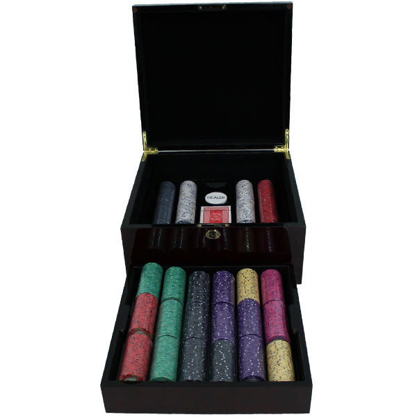 750 Scroll Poker Chips with Mahogany Case