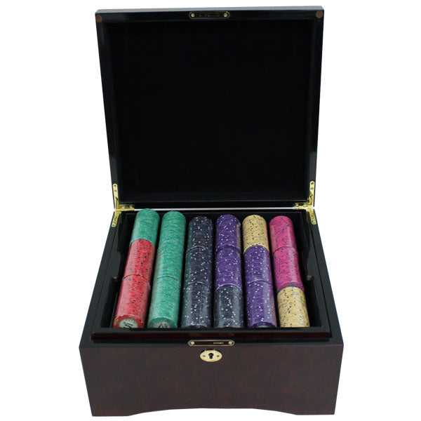 750 Scroll Poker Chips with Mahogany Case
