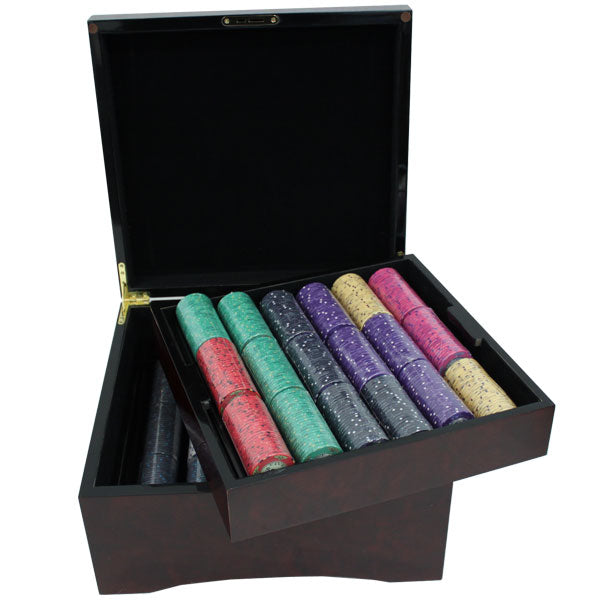 750 Scroll Poker Chips with Mahogany Case