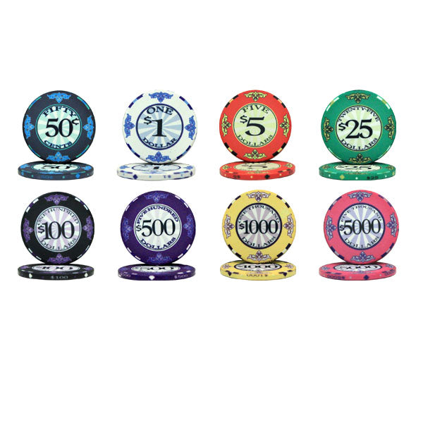 750 Scroll Poker Chips with Mahogany Case