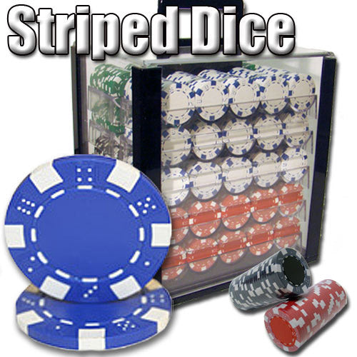 1000 Striped Dice Poker Chips with Acrylic Carrier